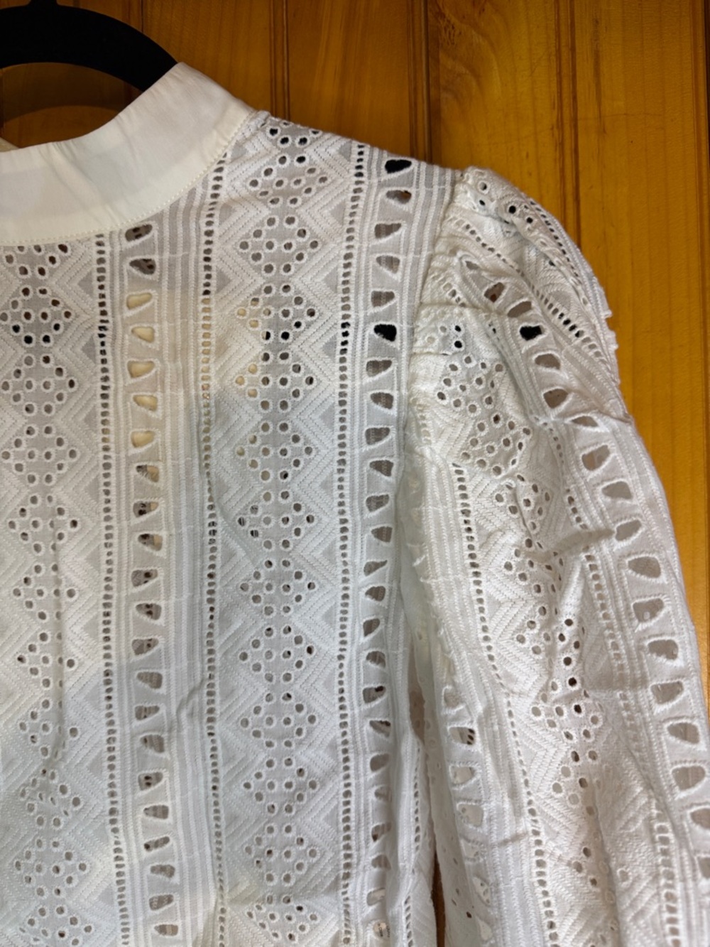 White Eyelet Lace Puff Sleeve Blouse - Picture 6 of 12